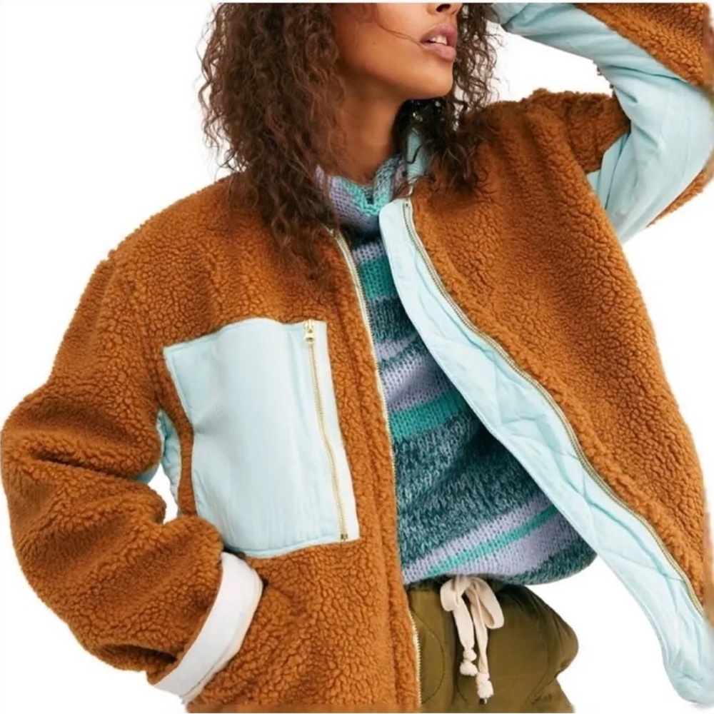 FREE PEOPLE Rivington Sherpa JacketColor: Amber Combo. M, NWT